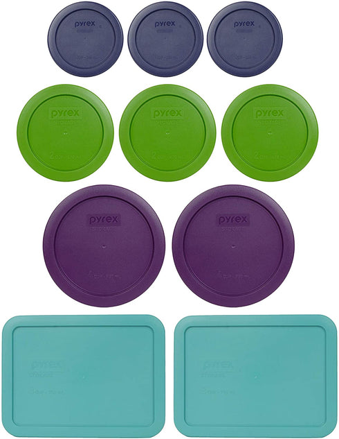 Pyrex Bundle - 10 Items: (3) 7202-PC Dark Blue Lids & (3) 7200-PC lawn green lids & (2) 7401-PC Purple Lids & (2) 7210-PC Turquoise Lids